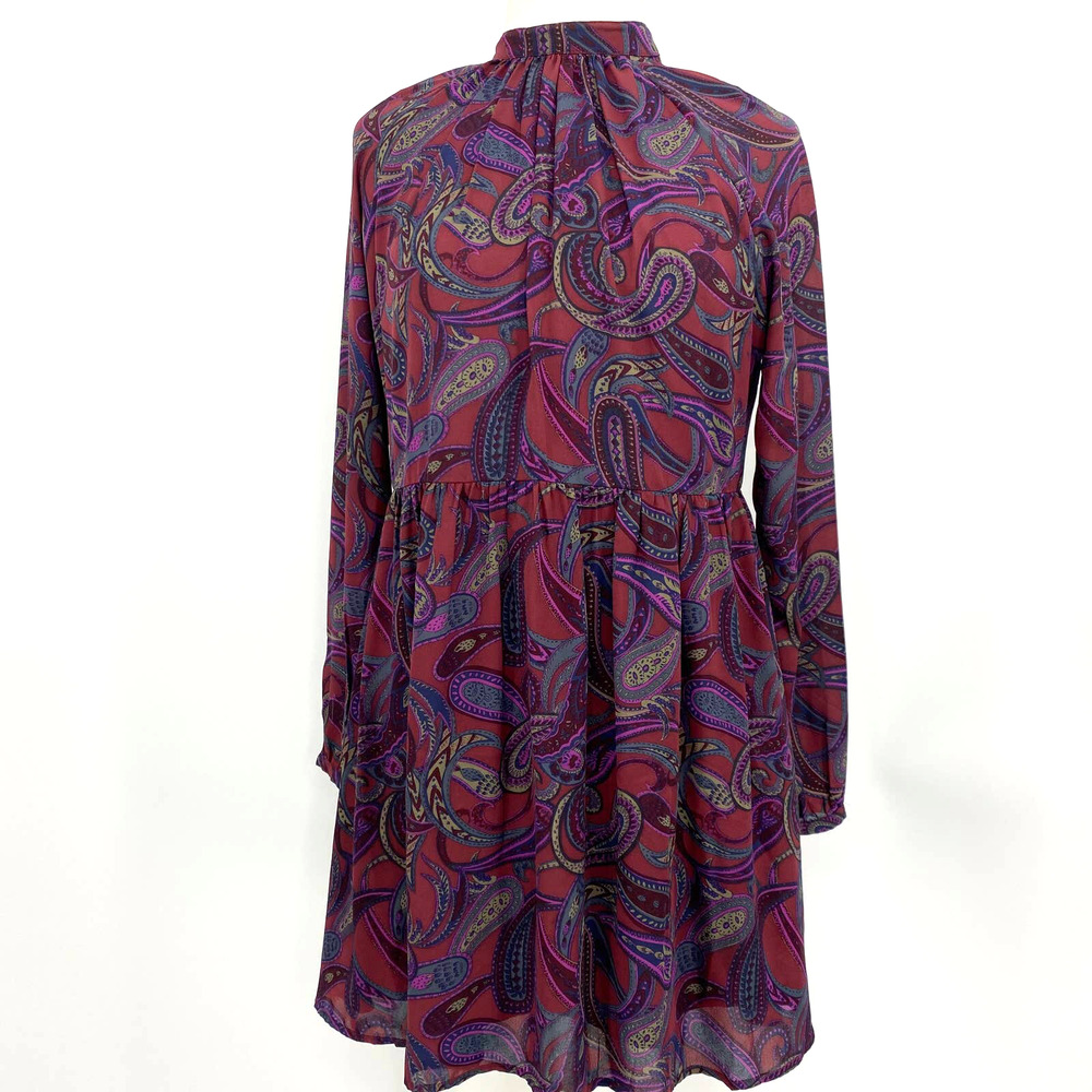 Jack by BB Dakota Dress Womens Small Burgundy Mini Paisley Long Sleeve Lined